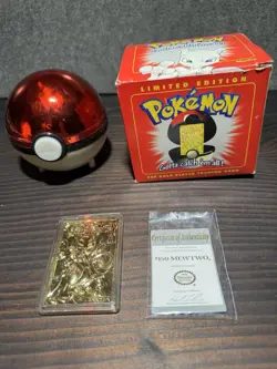 1999 Pokemon TCG Burger King Mewtwo 23k Gold Plated Card w/ CoA and Pokeball - Image 1