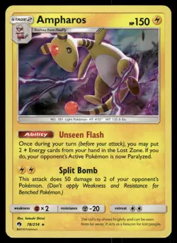 2018 Pokemon Ampharos Holo Rare Lost Thunder 78/214 Holo LP - Image 1