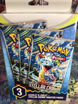 Pokemon Scarlet & Violet Stellar Crown 3 Booster Packs Hanger Box New Sealed - Image 1