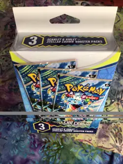 Pokemon Scarlet & Violet Stellar Crown 3 Booster Packs Hanger Box New Sealed - Image 2