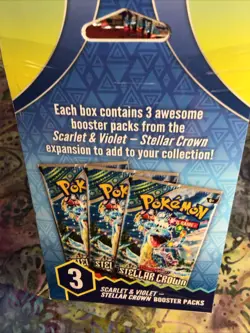 Pokemon Scarlet & Violet Stellar Crown 3 Booster Packs Hanger Box New Sealed - Image 3