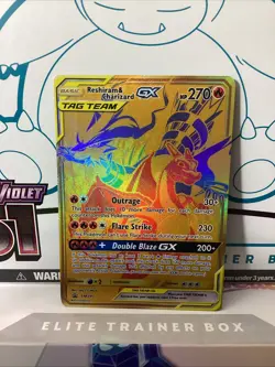 Pokemon 2021 Reshiram & Charizard GX SM247 Black Star Promo Tag Team Holo Card - Image 1