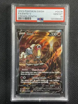Pokemon Card PSA 10 GEM MT Entei V Crown Zenith Full Art SWSH 2023 GG36/GG70 - Image 1