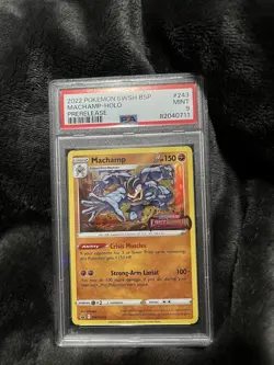 2022 POKEMON SWSH BLACK STAR PROMO PRERELEASE #243 MACHAMP-HOLO PSA 9 - Image 1