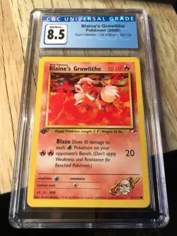 Cgc 8.5 Pokemon TCG Blaine's Growlithe Gym Heroes 62/132 Regular 1st Edition - Image 1