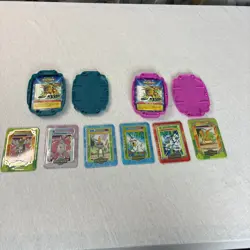Vintage Blue and Pink Digimon Digivice & 6 Metal Trading Cards Taco Bell Bandai - Image 1