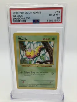 1999 Pokemon Base Set Shadowless Weedle 69/102 PSA 10 Gem Mint - Image 1