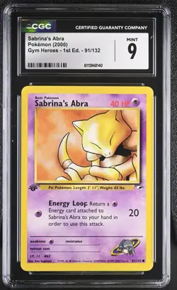 CGC 9 - Sabrina's Abra [1st Edition] #91 Pokemon Gym Heroes - Image 1