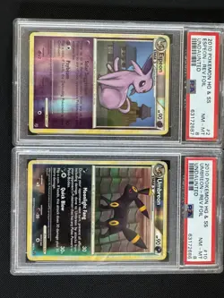 2010 Pokemon tcg Umbreon 10 & Espeon 2 Undaunted Reverse Holo PSA 8 sequential - Image 1