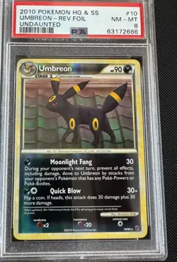 2010 Pokemon tcg Umbreon 10 & Espeon 2 Undaunted Reverse Holo PSA 8 sequential - Image 3