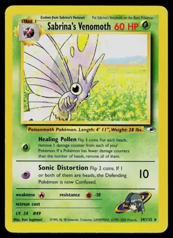 Pokemon Card - Sabrina's Venomoth Gym Heroes 34/132 Rare - Image 1
