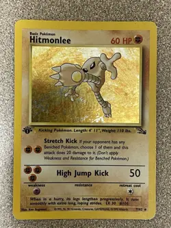 Pokemon TCG Hitmonlee 7/62 1st Edition Fossil Holo -MODERATELY PLAYED- - Image 1