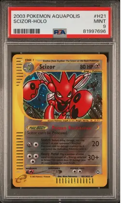 Pokemon Scizor Aquapolis Holo Rare #H21 PSA 9 Mint - Image 1