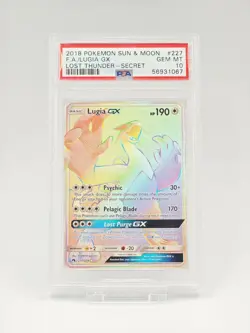 SCUFFED 2018 POKEMON SUN & MOON LOST THUNDER #227 FA/LUGIA GX SECRET PSA 10 - Image 1