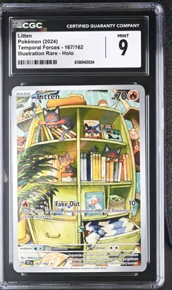 Pokemon Litten 167/162 SV05: Temporal Forces Holo - CGC NM 9 - Image 1