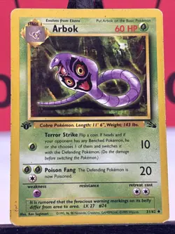 Arbok 31/62 Fossil WOTC 1st edition Pokemon TCG Regular Uncommon 1999 MP - Image 3