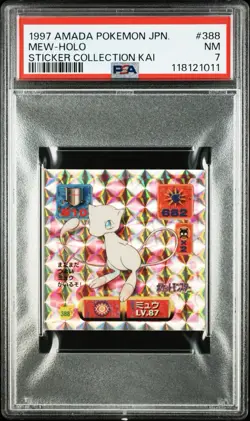 1997 AMADA Pokemon Sticker Mew Holo Sticker Collection KAI 388 PSA7 - Image 1