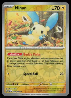 Minun 061/182 Common Paradox Rift Pokemon Reverse Holo Near Mint - Image 1