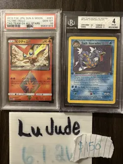 Pokemon: 2 Card Graded Lot. Japanese 2019 Victini PSA 10. 1st Ed Dark Gyarados - Image 1