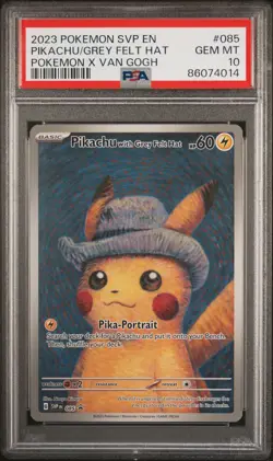 2023 POKEMON BLACK STAR PROMO #085 PIKACHU/GREY FELT HAT X VAN GOGH PSA 10 - Image 1