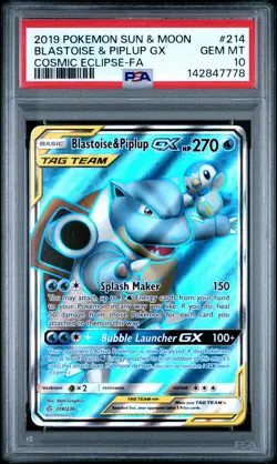 BLASTOISE & PIPLUP GX 214/236 PSA 10 COSMIC ECLIPSE FULL ART POKEMON ENGLISH - Image 1