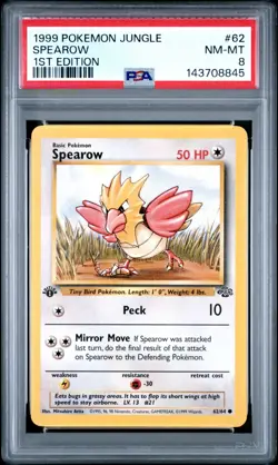 PSA 8 NM/MT 1999 POKEMON JUNGLE 62 SPEAROW 1ST EDITION ENGLISH - Image 1