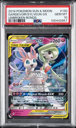 2019 POKEMON SUN & MOON UNBROKEN BONDS #130 GARDEVOIR & SYLVEON GX PSA 10 - Image 1