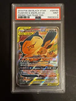 2019 Pokemon SM BSP Tag Team Tins #SM169 FA Eevee & Snorlax GX PSA 9 - Image 1