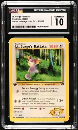 Lt. Surge's Rattata 1st Ed Pokemon 2000 Gym Challenge #085/132 CGC Gem Mint 10 - Image 1