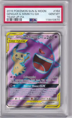PSA 10 2019 POKEMON SUN & MOON TEAM UP #164 GENGAR & MIMIKYU GX TEAM UP-FA - Image 1