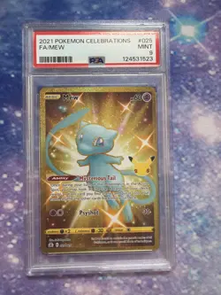 PSA 9 MINT Mew 025/025 Full Art Gold Celebrations Pokemon Card 2021 - Image 1