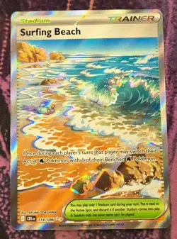 Pokemon: ME04: Chaos Rising: Holofoil Surfing Beach (114/086): LP Condition - Image 1