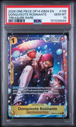 2026 ONE PIECE OP14-EB04-THE AZURE SEA'S SEVEN #108 DONQUIXOTE ROSINANTE PSA 10 - Image 1
