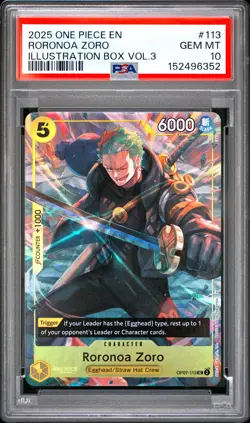 2025 ONE PIECE PROMOS ILLUSTRATION BOX VOL.3 #113 RORONOA ZORO PSA 10 - Image 1