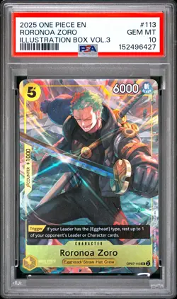 2025 ONE PIECE PROMOS ILLUSTRATION BOX VOL.3 #113 RORONOA ZORO PSA 10 - Image 1