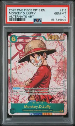 2025 ONE PIECE OP13-CARRYING ON HIS WILL ALTERNATE ART MONKEY D. LUFFY PSA 10 - Image 1