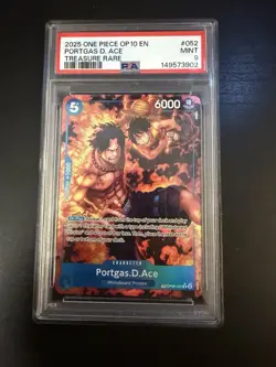 Bandai One Piece OP10 Portgas D. Ace Treasure Rare Foil EN PSA 9 OP10-052 - Image 1