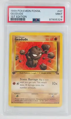 1999 Pokemon Fossil Geodude 1st Edition PSA 9 47/62 - Image 1