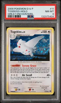 2008 POKEMON DIAMOND & PEARL GREAT ENCOUNTERS #11 TOGEKISS-HOLO PSA 8 - Image 1