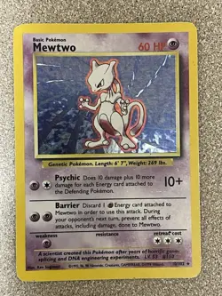 Mewtwo 10/102 Holo Rare Base Set Unlimited Pokemon -MODERATELY PLAYED- - Image 1