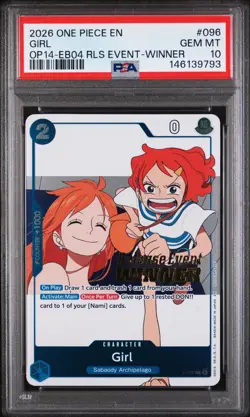 PSA 10 - Nami Girl P-096 Release Event WINNER Stamped One Piece OP14-EB04 2026 - Image 1
