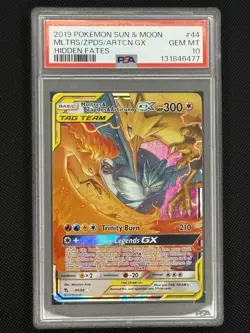 PSA 10 Moltres & Zapdos & Articuno Gx 44/68 Hidden Fates Tag Team Holo POKEMON - Image 3