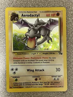 Aerodactyl 1/62 Holo Rare Fossil Pokemon Unlimited Holo -MODERATELY PLAYED- - Image 1