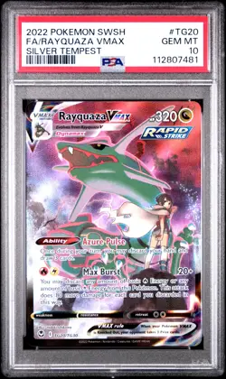 2022 Pokemon Sword & Shield Silver Tempest Rayquaza VMAX #TG20 FA PSA 10 GEM - Image 1