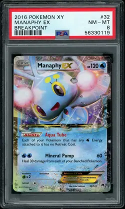 2016 Pokemon XY Breakpoint Manaphy EX #32 PSA 8 NM-MT - Image 1