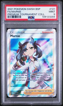 2021 POKEMON SWSH BLACK STAR PROMO #121 FULL ART/MARNIE PSA 9 - Image 1