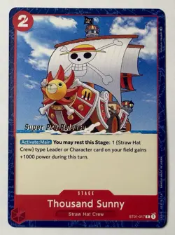 One Piece Super Pre-Release Gold Stamp ST01-017 Thousand Sunny English Card - Image 1