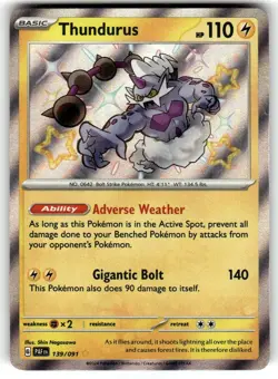 Thundurus 139/091 Shiny Rare Paldean Fates Pokemon Holo Near Mint - Image 1