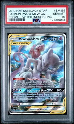 2019 POKEMON SM BLACK STAR PROMO #SM191 FULL ART/MEWTWO & MEW GX PSA 10 - Image 1