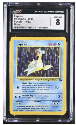 Pokemon 1999 Fossil Lapras 10/62 Holo Rare CGC 8 Graded Card English - Image 1